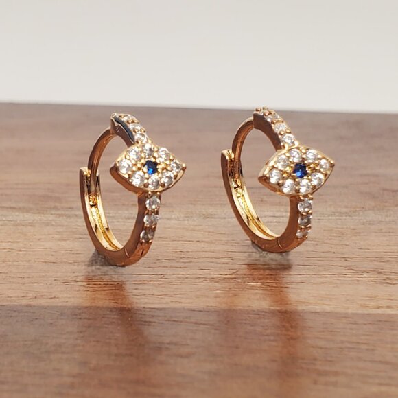 14K Gold Womens 2ct Diamond 1ct Blue Sapphire Gemstone Eye Hoop Earrings Jewelry
